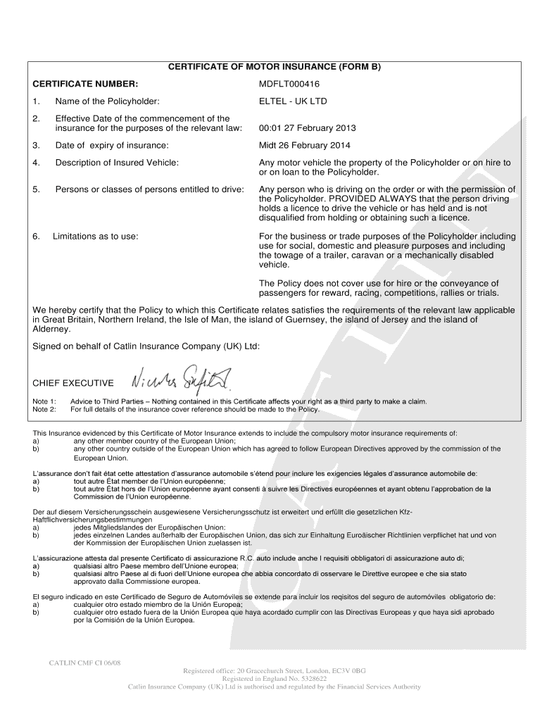 Fake Car Insurance Document