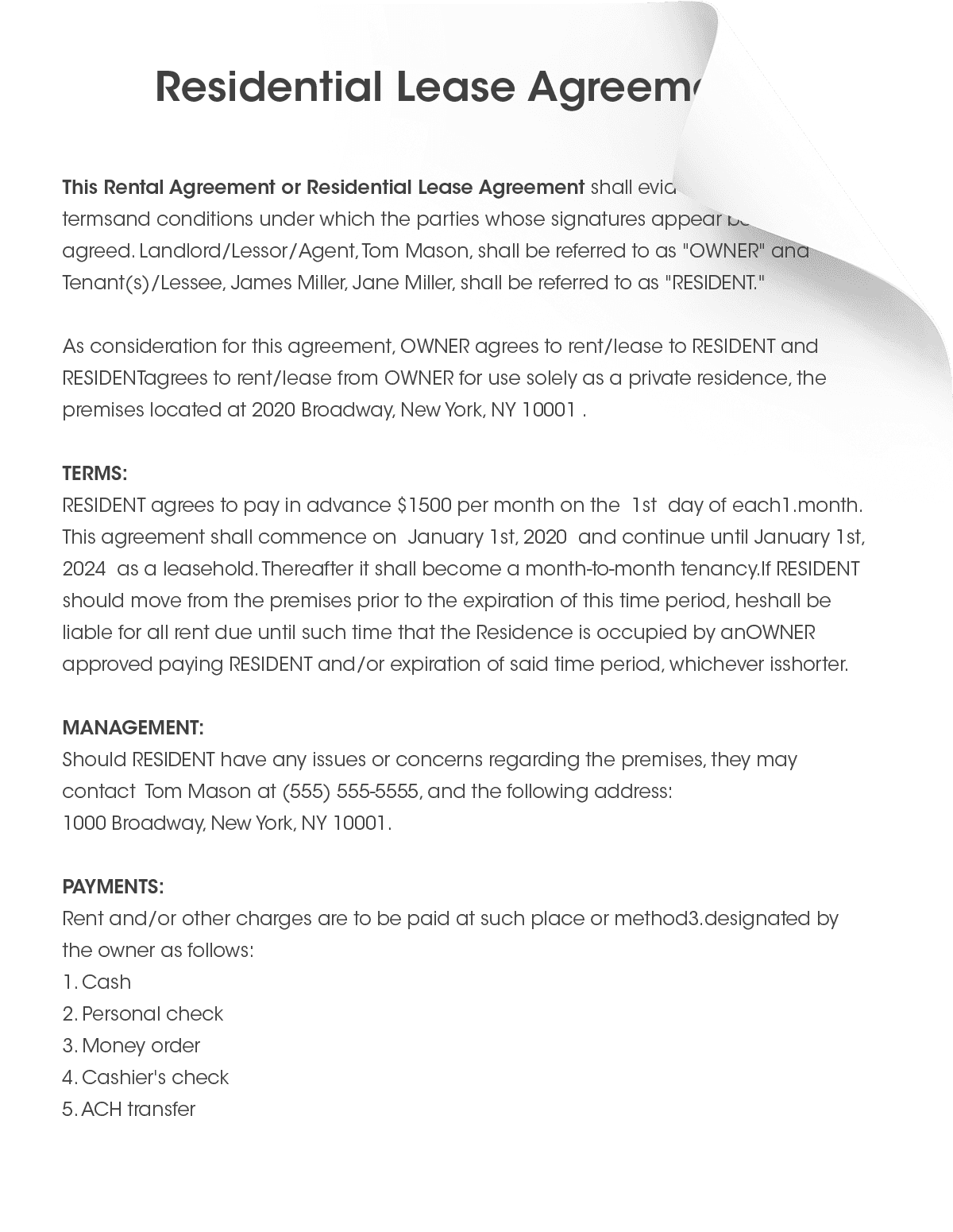 Fake Lease Document